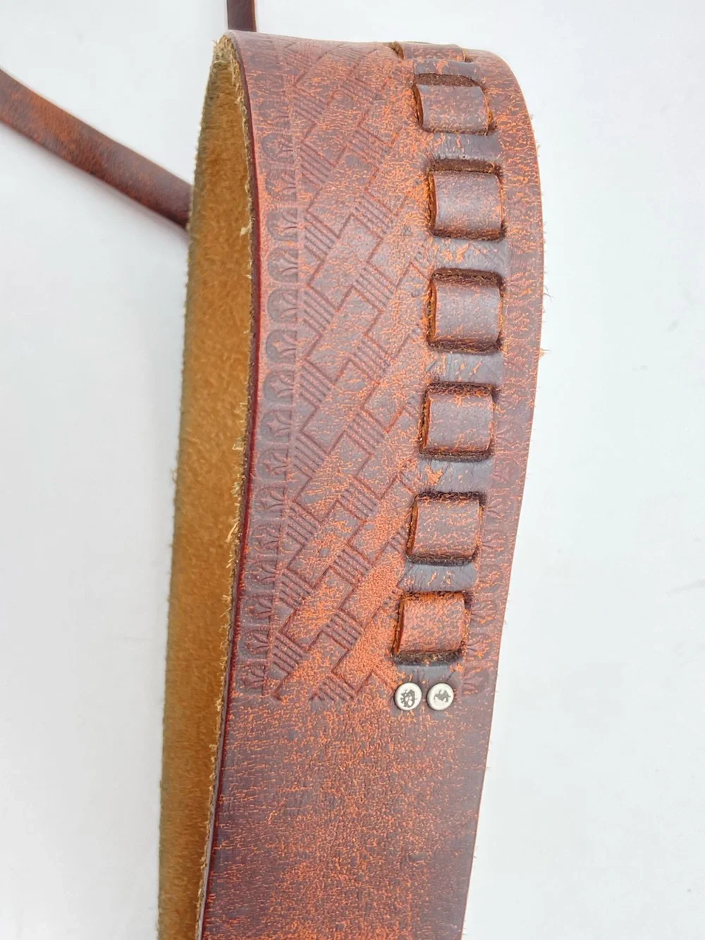 CAbi Genuine Leather Belt Medium Brown Tooled Western Boho Tassel Buckle